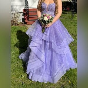 ellie wilde Lavender Purple Beaded Ruffled Prom Dress